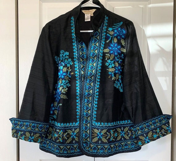 VTG Norm Thompson 100% Silk Jacket Embroidered Op… - image 1