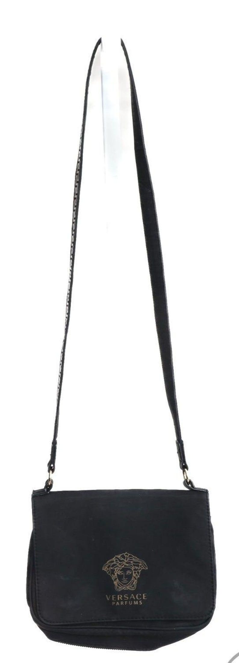 Versace Parfums Black Matte & Gold Greek Key Strap Crossbody Flap Bag Club Night image 5