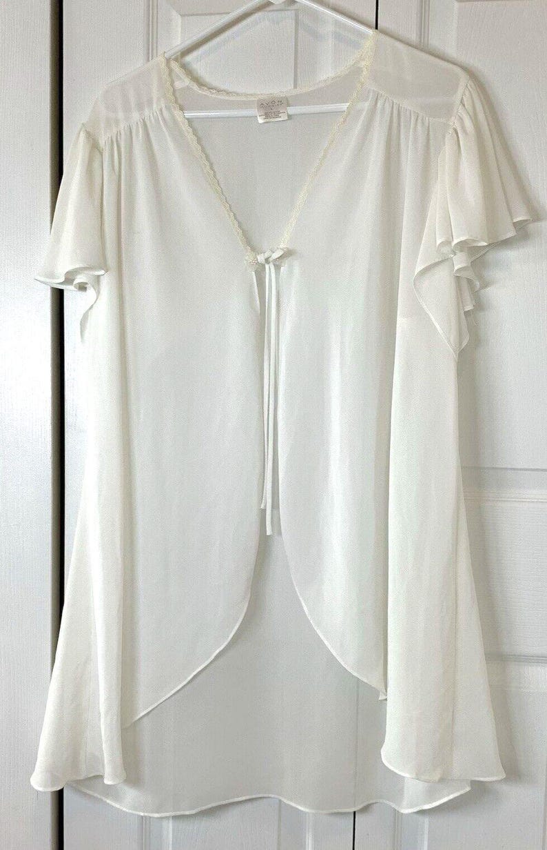 Avon Intimates 2pc Lingerie Maxi Slip Dress Lace Pearls Sheer Topper 1X ...