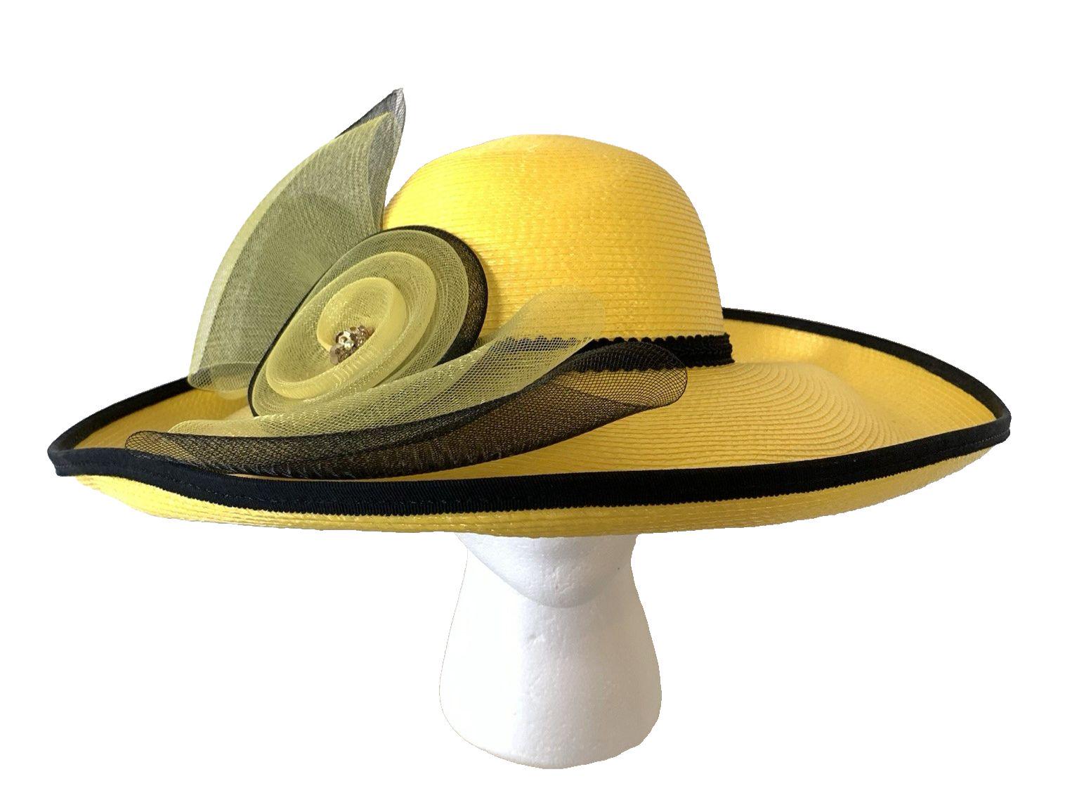 KakyCo Women’s Wide Brim Faux Straw Hat  Yellow Derby Church Wedding Formal Y2K SD28A ( Yellow gold hat ) Kentucky Derby Hat, Church Hat  main image 3