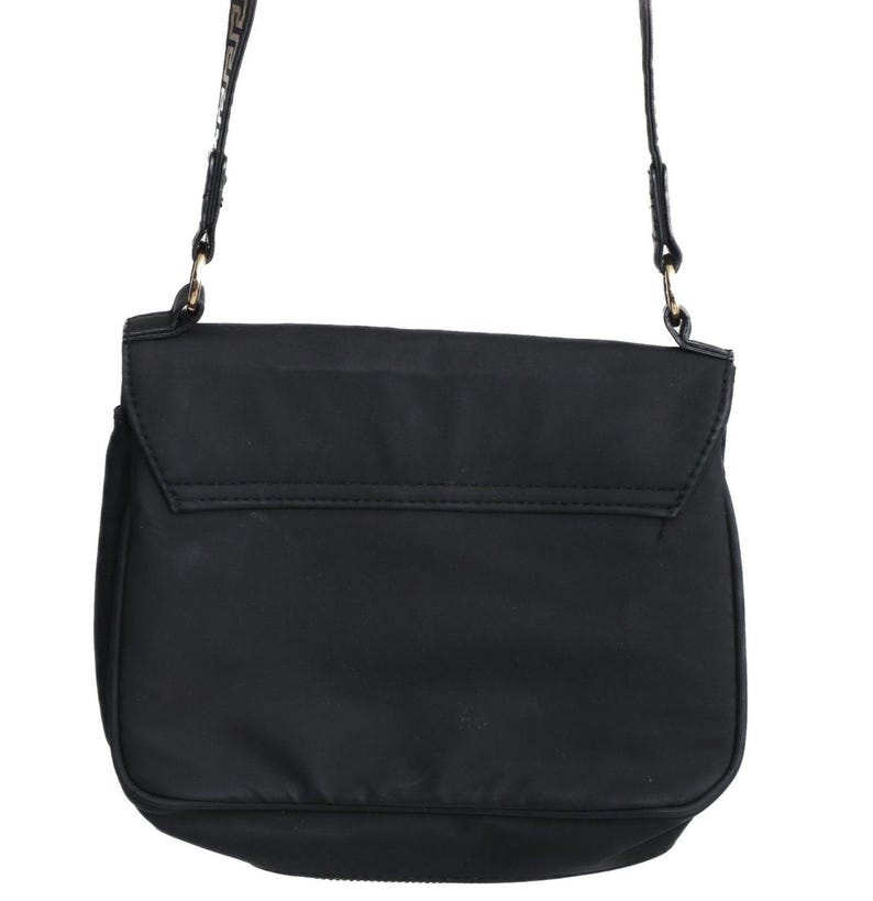Versace Parfums Black Matte & Gold Greek Key Strap Crossbody Flap Bag Club Night image 3