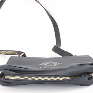 Versace Parfums Black Matte & Gold Greek Key Strap Crossbody Flap Bag Club Night image 4