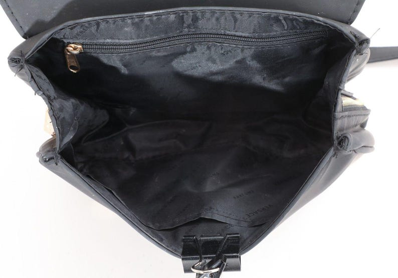Versace Parfums Black Matte & Gold Greek Key Strap Crossbody Flap Bag Club Night image 9