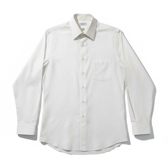van heusen white satin stripe dress shirt Van Heusen Satin Stripe Dress Shirt Wrinkle Free Mens 16 1/2(34/37) Cream  Cotton