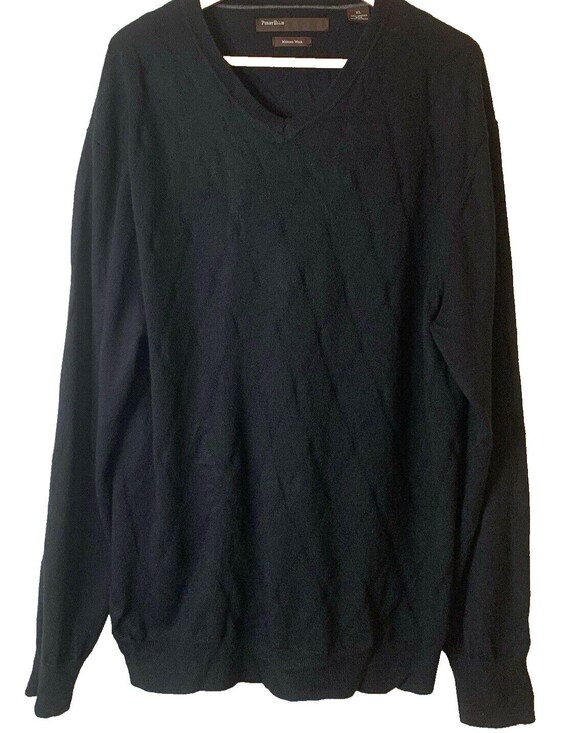 Perry Ellis V-neck Pull-over Sweater Mens XL 100% Merino Wool 