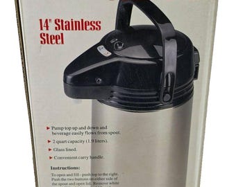 Norpro Stainless Steel Vacuum Air Pot 2 Qt / 1.9L GlassLined Pump Dispenser