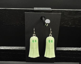 Ghost Halloween Earrings - Matte Pastel Green / Silver