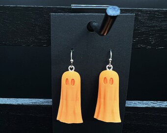 Ghost Halloween Earrings - Matte Pastel Orange / Silver
