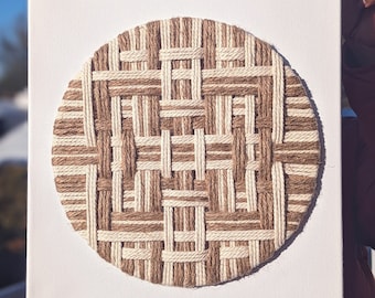 Boho Jute gewebte Kunst auf Leinwand, handgemachter Fibre-String Wandbehang