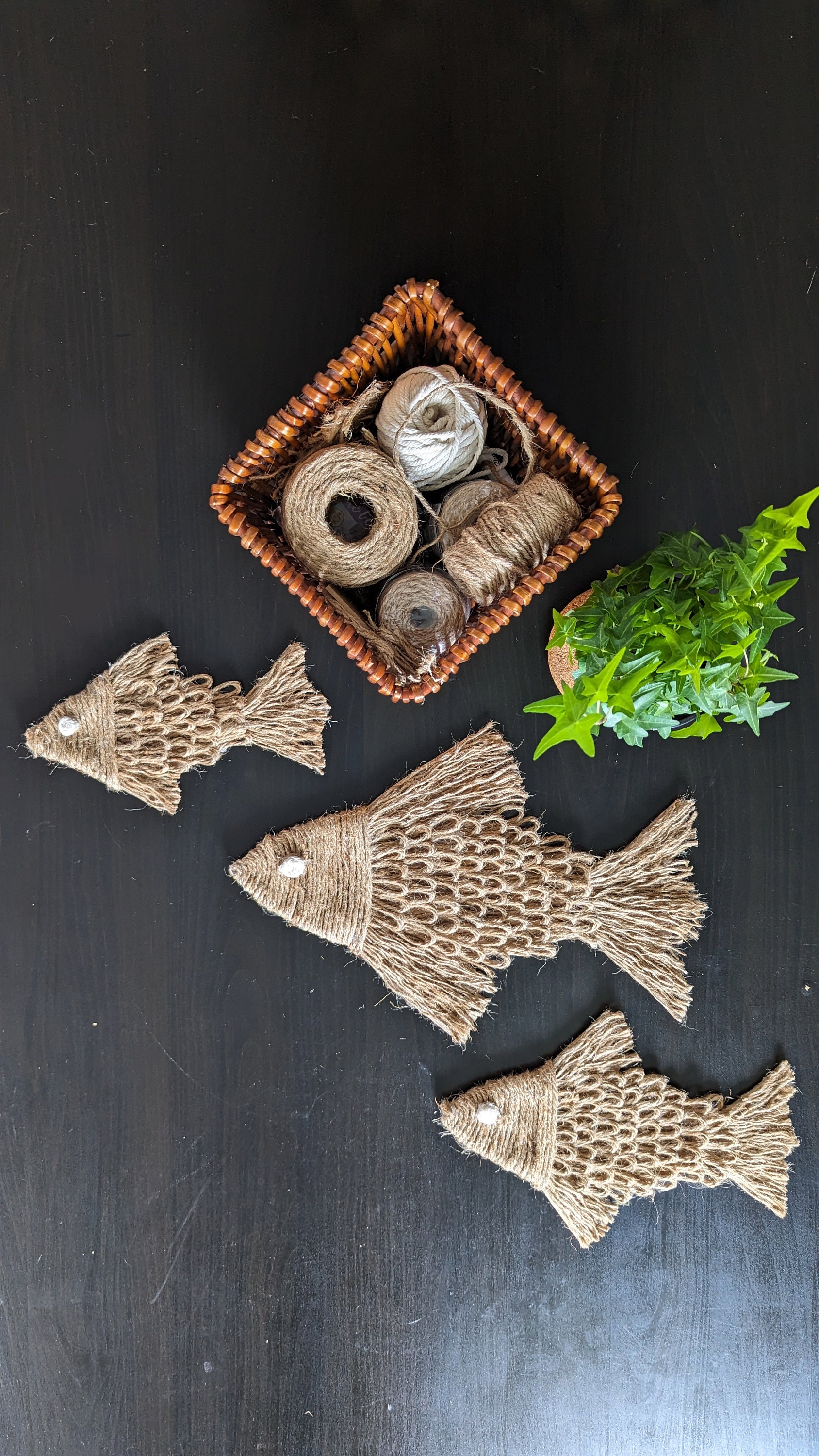 Jute Fish Wall Decor Set: Handmade Bohemian Fiber Art - Etsy