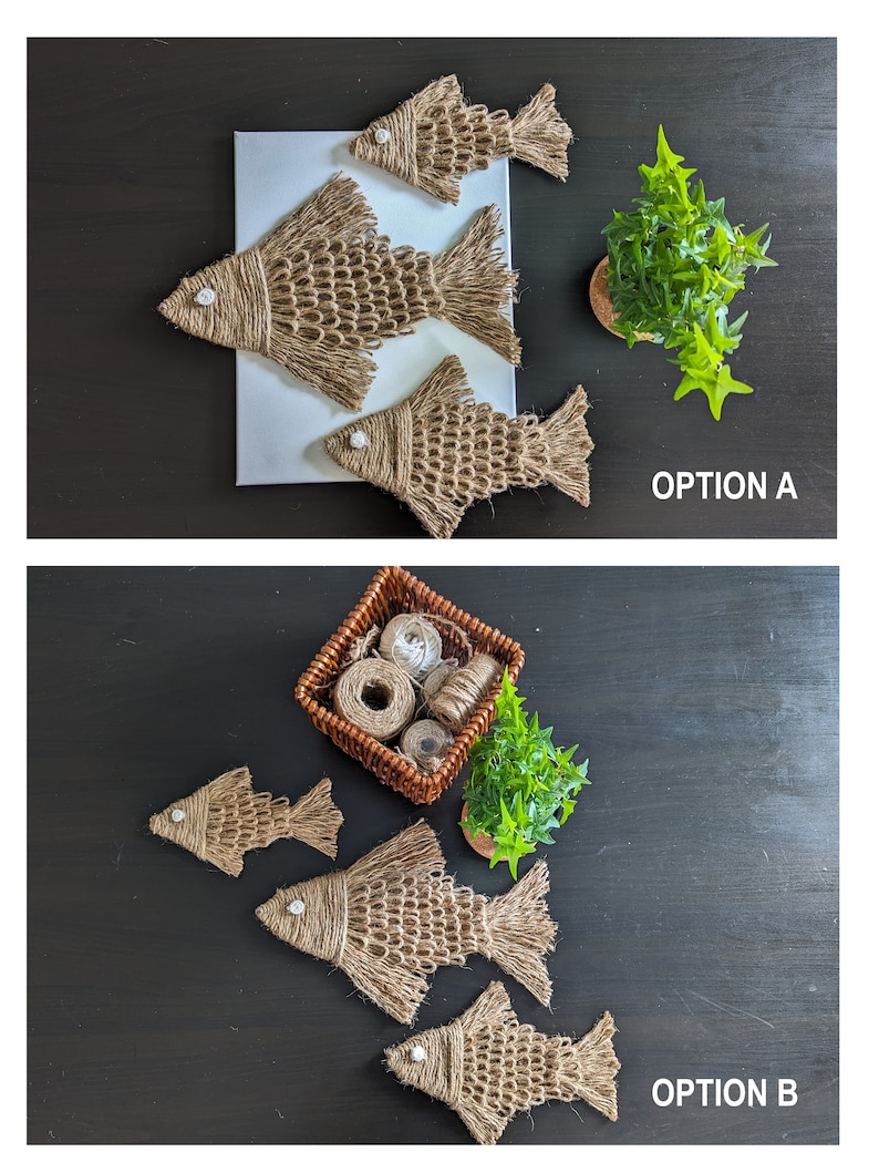 Jute Fish Wall Decor Set: Handmade Bohemian Fiber Art - Etsy