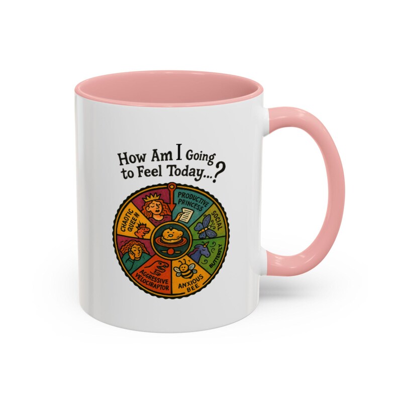 Global Village Coffeehouse Mood Wheel koffiemok uniek cadeau, leuk koffiekopje, zelfzorg, emotionele ondersteuning, creatieve drinkgerei afbeelding 3