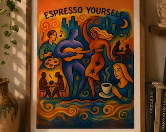 Global Village Coffeehouse Print GVC-poster Espresso Yourself Coffee Art Poster | Mat verticale poster met ingelijste lijst