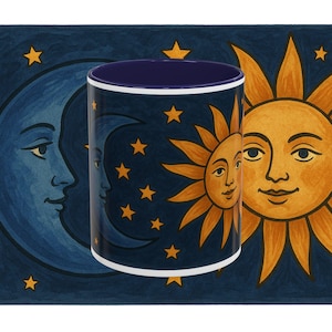 Whimsical Whimsigoth Sun & Moon Accent Coffee Mug - Celestial Theme, Practical Magic inspo, Gift for Coffee Lovers, Astrology Decor, Cozy