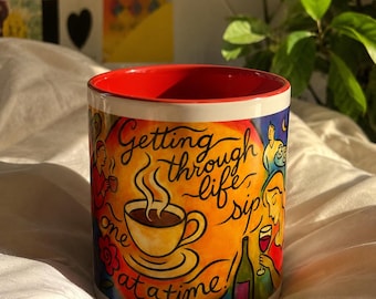 Global Village Coffeehouse Aesthetic, mok koffieliefhebbers, vintage retro mok, koffiemok vrolijk accent, perfect voor liefhebbers van nostalgie