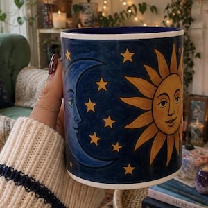 Whimsical Whimsigoth Sun & Moon Accent Coffee Mug - Celestial Theme, Practical Magic inspo, Gift for Coffee Lovers, Astrology Decor, Cozy