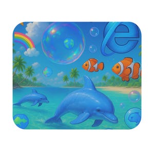 Frutiger Aero Vaporwave vibrerande delfinmusmatta, skrivbordstillbehör med strandmotiv, present med havstema, tropisk dekor, roliga kontorsmaterial