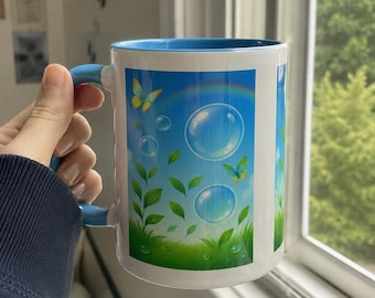 Frutiger Aero Decor, 2000s, Y2K, Bubbles and Butterflies Mug | Accent Coffee Mug, Y2K tech nostalgia, Eco Aero, Aqua Aero, Helvetica Aqua