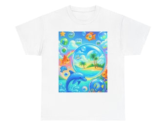 Frutiger Aero Colorful Ocean Scene Y2K Cotton Tee, Beach Wear, Summer Outfit, Gift for Ocean Lovers, Casual Fashion, Family Vacation Shirt