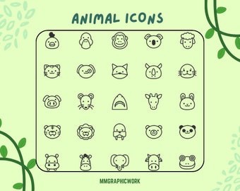 20+ Cute Animal Icon of dog, cats, monkey, duck | Icons for websites | Icons for gift cards | Icons for animals