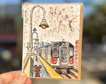 New York City Subway Art Greeting Card: Hand Illustrated Blank Card
