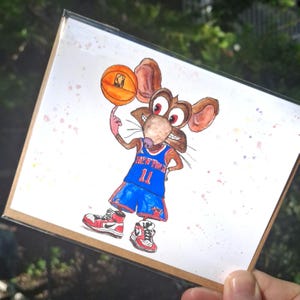 Knicks Rat-A true NY'er/carte de voeux/New York Card/New York City Art/illustration à la main/ carte vierge/ Illustration de New York/