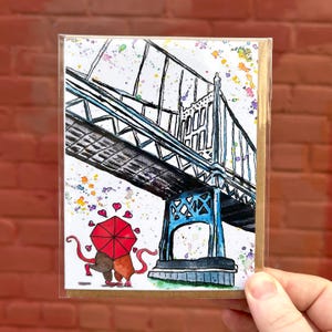 Astoria Park-Rats Kiss/New York Karte/New York City Kunst/Hand Illustration/ Blanko Karte/ New York Illustration/New York Geschenk/Queens Art/Ratten