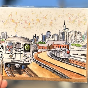 Brookyln Bound G Train-Grußkarte New York Karte/New York City Kunst/Hand Illustration/ Blanko Karte/ New York Illustration/New York Geschenk