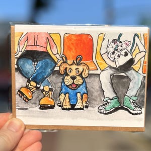Einkaufstasche Hunde Day out!Grußkarte/New York Karte/New York City Kunst/Hand Illustration/ Blanko Karte/ New York Illustration/New York Geschenk/Subway Art