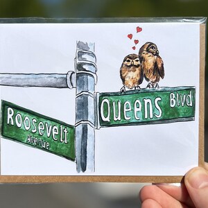 Love Birds on Queens Boulevard Card/New York Card/New York City Art/hand Illustration/ blank card/ New York Illustration/New York Gift