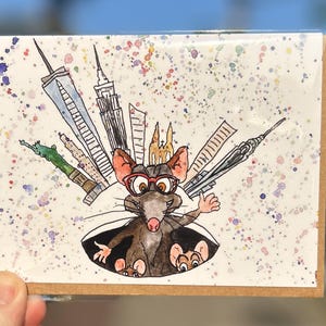 Tarjeta de felicitación de la carrera de ratas de Nueva York Tarjeta de Nueva York/Arte de la ciudad de Nueva York/Ilustración a mano/Tarjeta en blanco/Ilustración de Nueva York/Regalo de Nueva York