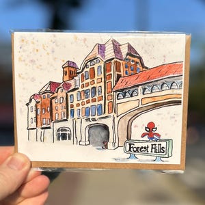 Forest Hills-Spidee Pigeon-wenskaart/New York Card/New York City Art/hand illustratie/blanco kaart/New York illustratie/New York cadeau