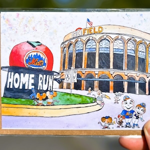 Take me out to the ball Game!Citi Feld Grußkarte/New York Karte/New York City Kunst/Hand Illustration/ Blanko Karte/ New York Illustration