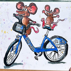 NYC Citi Bike Explorers-Greeting Card/New York Card/New York City Art/hand Illustration/ blank card/ New York Illustration/New York Gift
