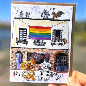 The Stonewall Pawty - handgemachte Grußkarte LGBTQ/PRIDE/ New York City Kunst/ Hand Illustration/ Blanko Karte/ New York Illustration/ New York Geschenk