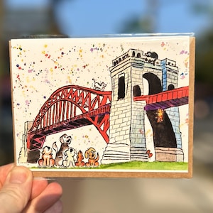 Tarjeta de felicitación del puente Howl Gate, Astoria, arte de Queens, arte de la ciudad de Nueva York, ilustración a mano, tarjeta en blanco, ilustración de Nueva York, regalo de Nueva York