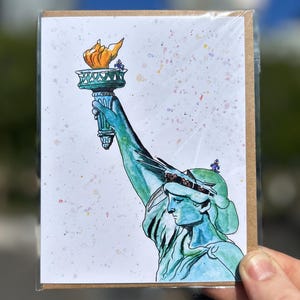 Vistas da Estátua da Liberdade! Cartão de felicitações feito à mão/Cartão de Nova York/Arte da cidade de Nova York/Ilustração à mão/Cartão em branco/Ilustração de Nova York/Presente de Nova York