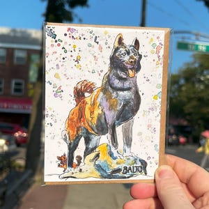 Statua di Balto - Central Park - NYC - Biglietto d'auguri/Arte di New York City/Illustrazione a mano/Biglietto vuoto/Illustrazione di New York/Regalo di New York