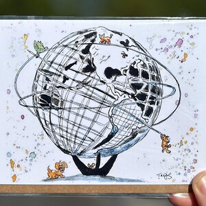 Exploradores de la Feria Mundial - Tarjeta de felicitación hecha a mano Tarjeta de Nueva York / Arte de la ciudad de Nueva York / Ilustración a mano / Tarjeta en blanco / Ilustración de Nueva York / Queens