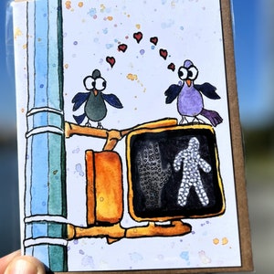 Walk this Way-Grußkarte/New York Karte/New York City Kunst/Hand Illustration/Blanko Karte/New York Illustration/New York Geschenk/Romantik/Tauben