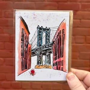 Dumbo-Ratas de Brooklyn se besan / Tarjeta de San Valentín / Romance / Tarjeta en blanco / Ilustrado a mano / Arte original / Johnnerdraws / Brooklyn / ARTE DE LA CIUDAD DE NUEVA YORK / Ratas de Nueva York / Amor