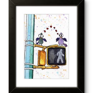 Camina por aquí - Pintura original/Ilustración a mano/Arte caprichoso/Bocetos de Nueva York/Arte de reinas/Arte de Nueva York/Amor/Romance/Palomas de Nueva York/Igualdad/Cruce de peatones