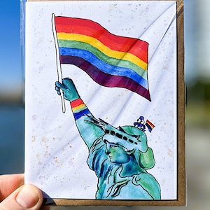 Lady Liberty Pride - Cartão de felicitações/LGBTQ/Cartão de Nova York/Arte da cidade de Nova York/Ilustração à mão/Cartão em branco/Ilustração de Nova York/Presente de Nova York