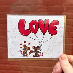 Amor a primera vista: tarjeta del día de San Valentín, amor, ilustraciones hechas a mano, amor de ratas, Cupido, arte de Nueva York, ratas de Nueva York, ilustraciones, arte divertido hecho a mano, caridad