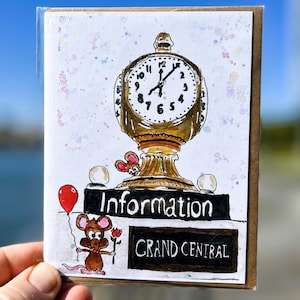 Grand Central Meet up/Greeting Card/NewYork Card/New York City Art/hand Illustration/blank card/New York Illustration/New York Gift/NYC RATS