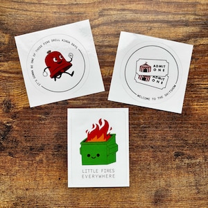 Fire Drill Fridays Sticker Set | Funny Workplace Chaos Stickers, Dumpster Fire, Sh*tshow & More – Set of 3 Vinyl Decals