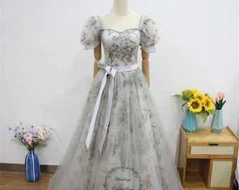 Funkelnd Pailletten Ball Kleid,SilberGrauEs Abschlusskleid,Elegantes Perlenkleid, Kurze Ärmel Abendkleid, Langes Prinzessin Ballkleid