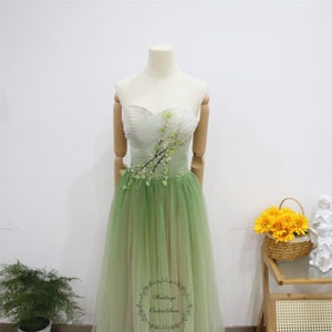 Gradient Green Prom Dress, 3D Flower Lace Party Gown, Ruched Sweetheart Neck Evening Dress,Strapless Graduation Dress,Beaded Bridesmaid Gown