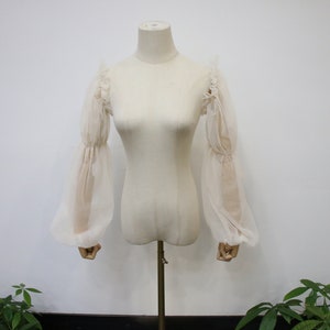 Detachable Ruffle Long Sleeves, Light Champagne Elastic Wedding Dress Sleeves, Minimalist Tulle Dress Sleeves, off Shoulder Sleeves, 23.4&quot;