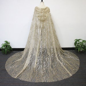 Sparkly Gold Sequin Hooded Bridal Veil, Vintage Bridal Cape Veil, Cathedral Veil, Gold Chapel Veil, Festival Party Veil, Custom Starry Veil